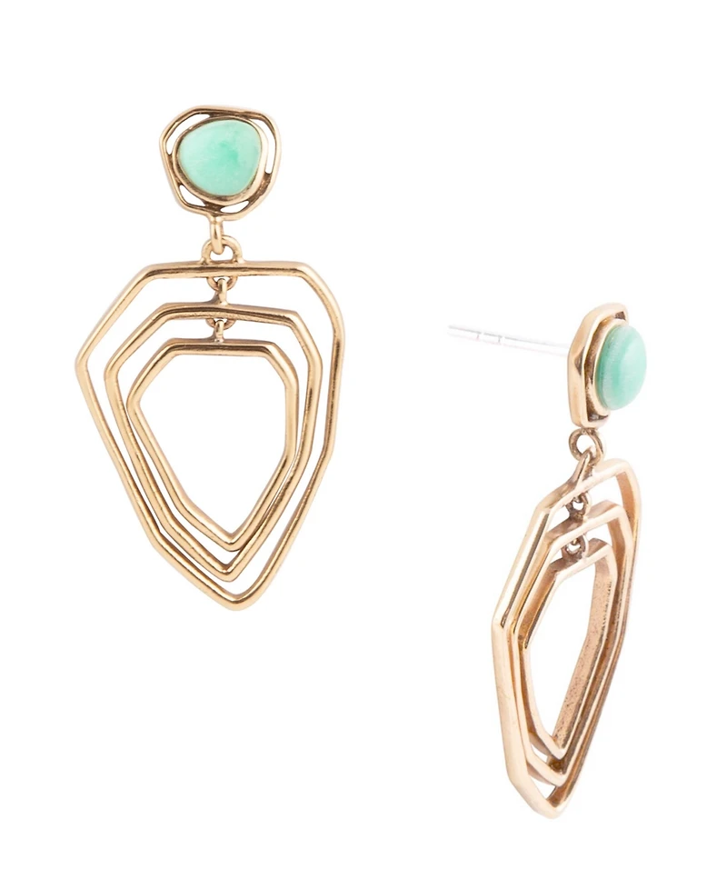 Barse Genuine Chrysoprase Golden Bronze Abstract Drop Earrings