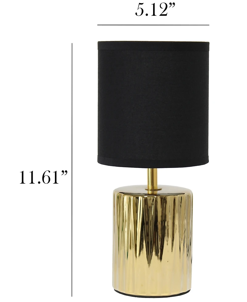 Simple Designs 11.61" Tall Contemporary Ruffled Metallic Gold Capsule Bedside Table Desk Lamp with Black Drum Fabric Shade