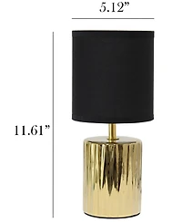 Simple Designs 11.61" Tall Contemporary Ruffled Metallic Gold Capsule Bedside Table Desk Lamp with Black Drum Fabric Shade