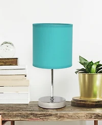 Creekwood Home Nauru 11.81" Traditional Petite Metal Stick Bedside Table Desk Lamp Chrome with Fabric Drum Shade