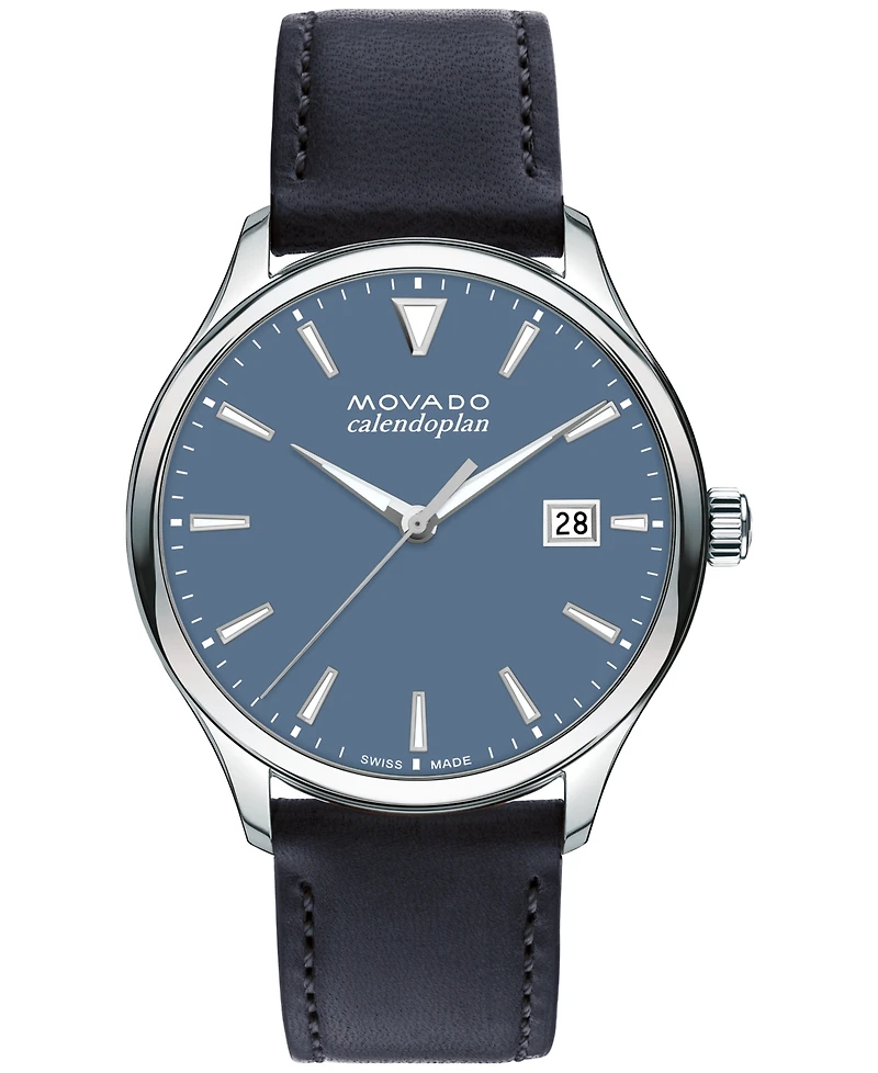 Movado Men's Swiss Calendoplan Blue Leather Strap Watch 40mm