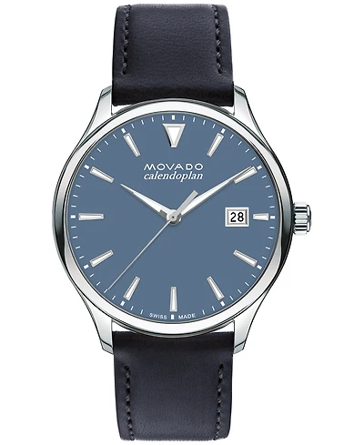 Movado Men's Swiss Calendoplan Blue Leather Strap Watch 40mm