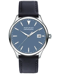 Movado Men's Swiss Calendoplan Blue Leather Strap Watch 40mm