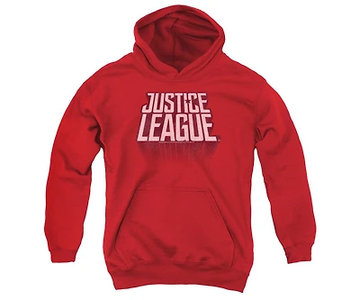 Justice League Movie Youth Distressed Pull Over Hoodie / Hooded Sweatshirt
