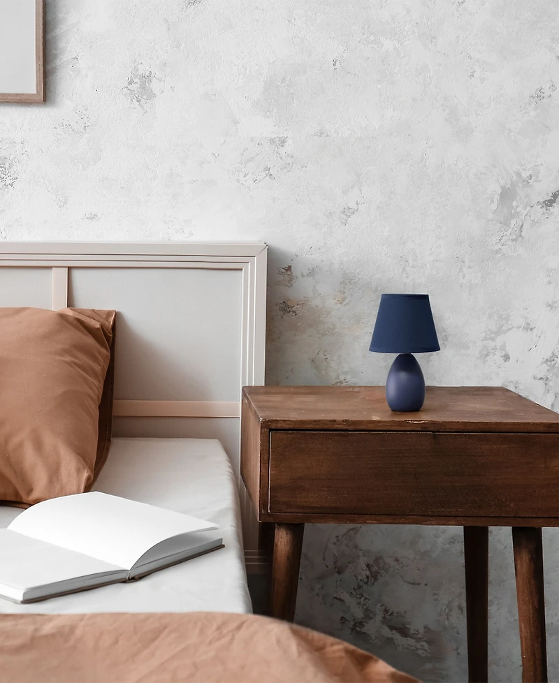 Creekwood Home Nauru 9.45" Traditional Petite Ceramic Oblong Bedside Table Desk Lamp with Tapered Drum Fabric Shade