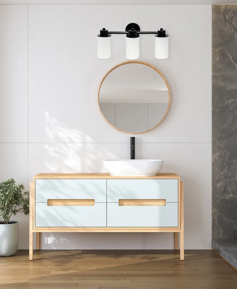 Lalia Home Essentix Contemporary Three Light Metal and Opaque White Glass Shade Vanity Uplight Downlight Wall Mounted Fixture