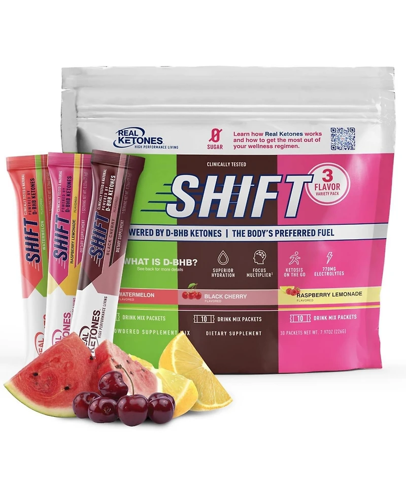 Shift (3 Flavor Pack) Exogenous D Bhb + Keto Electrolyte Powder, 30 Drink Mix Packets for Rapid Ketosis