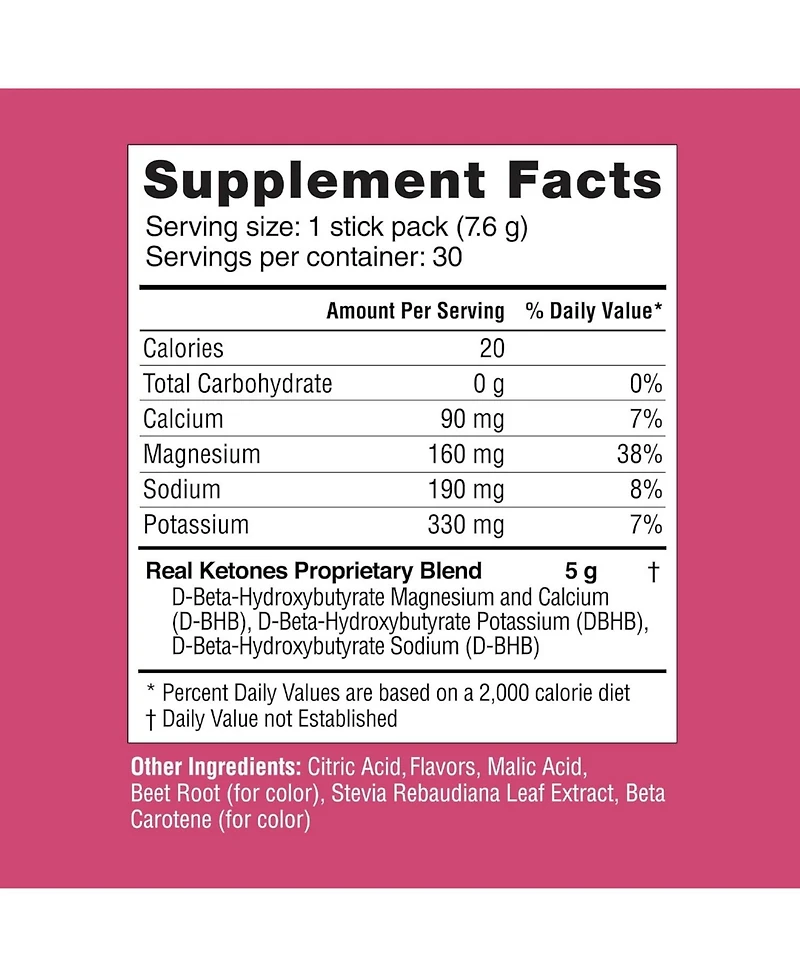 Shift Raspberry Lemonade Exogenous D Bhb + Keto Electrolyte Powder, 30 Drink Mix Packets for Rapid Ketosis