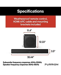 Furrion Aurora 130W 2.1 Outdoor Sound System with 8" Wireless Subwoofer, Bluetooth, Hdmi-arc, & Optical Inputs