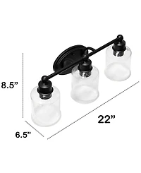 Lalia Home Studio Loft Modern Three Light Metal and Clear Seeded Glass Shade Vanity Uplight Downlight Wall Mounted Fixture