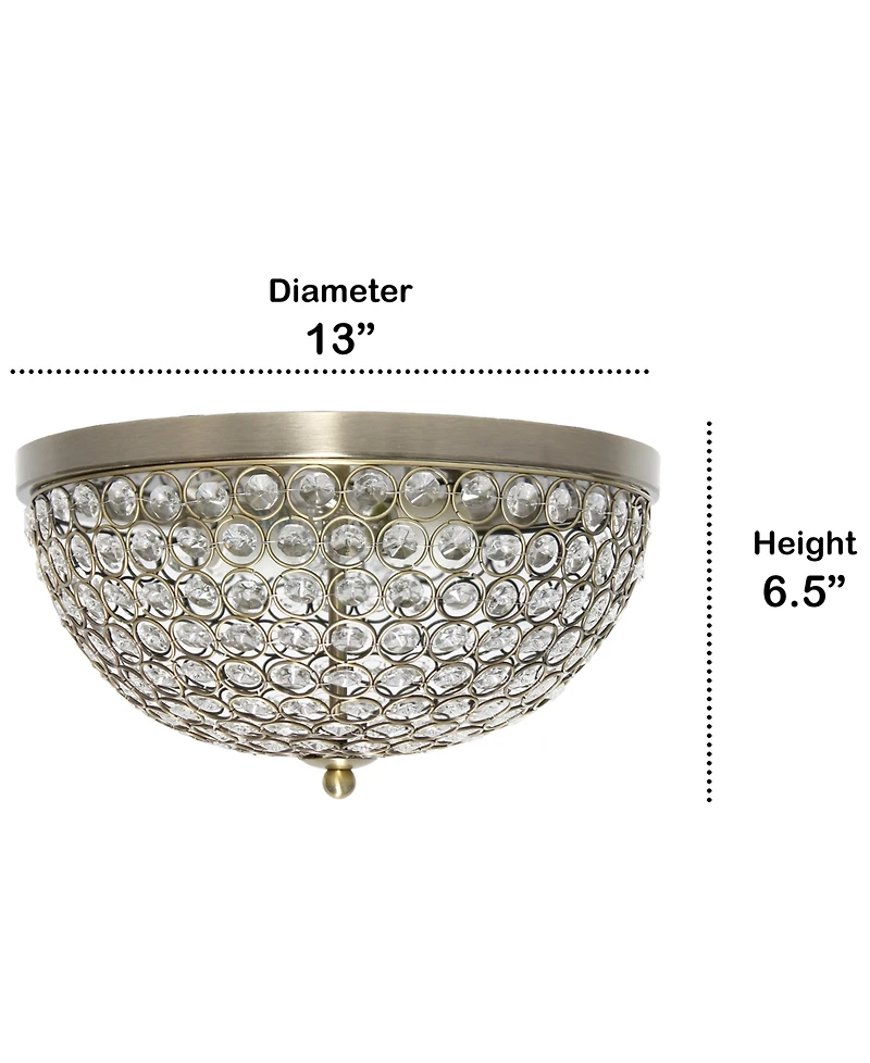 Lalia Home 13" Classix Crystal Glam Two Light Decorative Dome Shaped Metal Flush Mount Ceiling Fixture