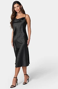 Bebe Women's Satin Jacquard Midi Slip Dress