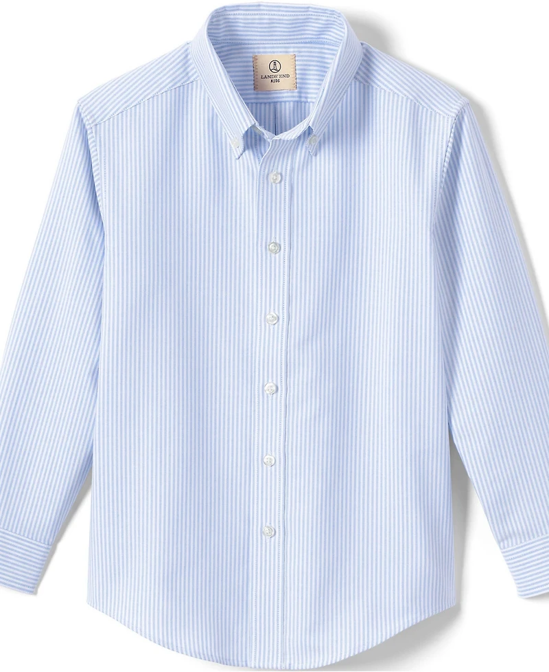 Lands' End Big Boys Long Sleeve Stripe Oxford Dress Shirt