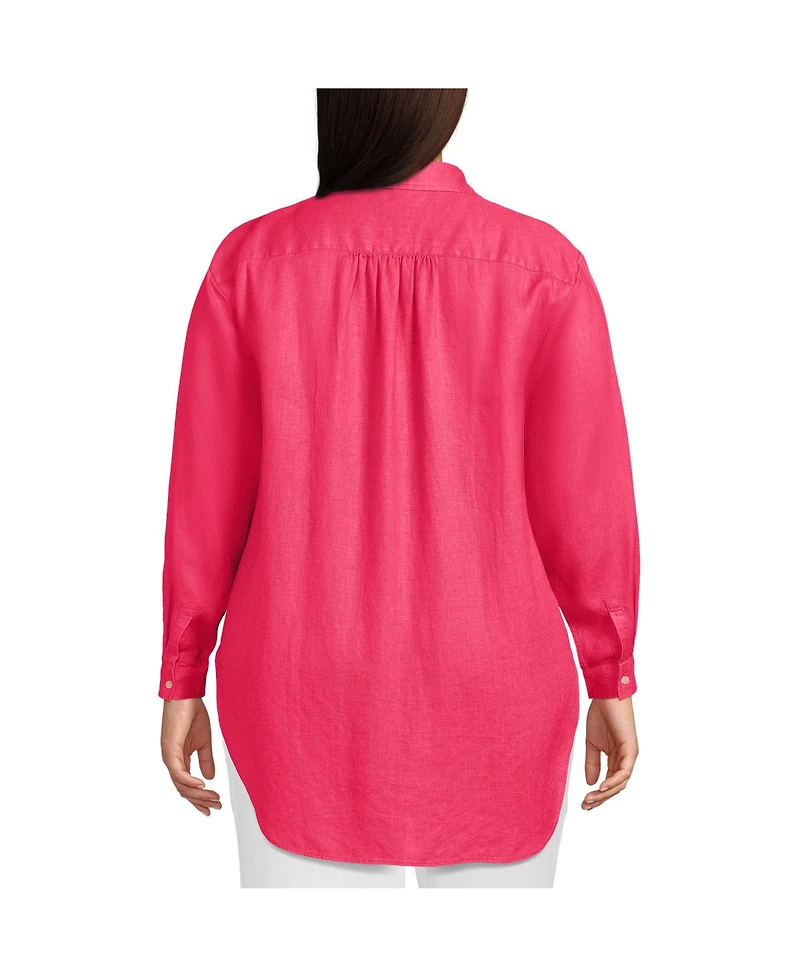 Lands' End Women's Plus Linen Roll Sleeve Oversized Relaxed Tunic Top