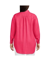 Lands' End Women's Plus Linen Roll Sleeve Oversized Relaxed Tunic Top