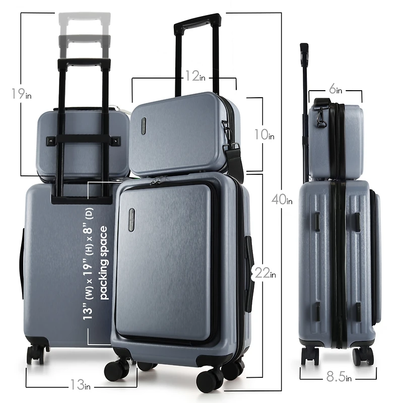 TravelArim 22" Hard Shell Lightweight Carry On Luggage Airline Approved with Smart Organization and Attachable Cosmetic Case