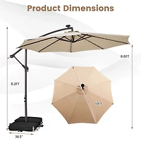Patio 10FT Hanging Offset Umbrella 32 Led Lights Sand Bag Outdoor Cross Base
