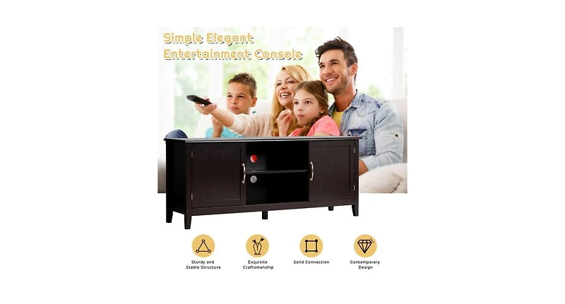 Slickblue Entertainment Wood Tv Stand for Up to 65 Inches Flat Screen with Storage Cabinets-Brown