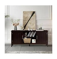 Slickblue Entertainment Wood Tv Stand for Up to 65 Inches Flat Screen with Storage Cabinets-Brown