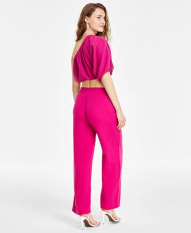 Dkny Jeans Womens One Shoulder Cropped Top High Rise Gauze Straight Leg Pants