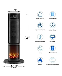 1500W Oscillating Ceramic Tower Electric Space Heater with Remote