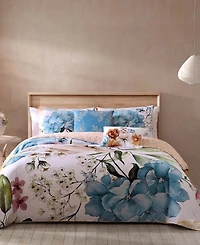Bebejan Maia Blue Bedding 200 Thread Count 100% Cotton Sateen 5 Piece Reversible Queen Comforter Set