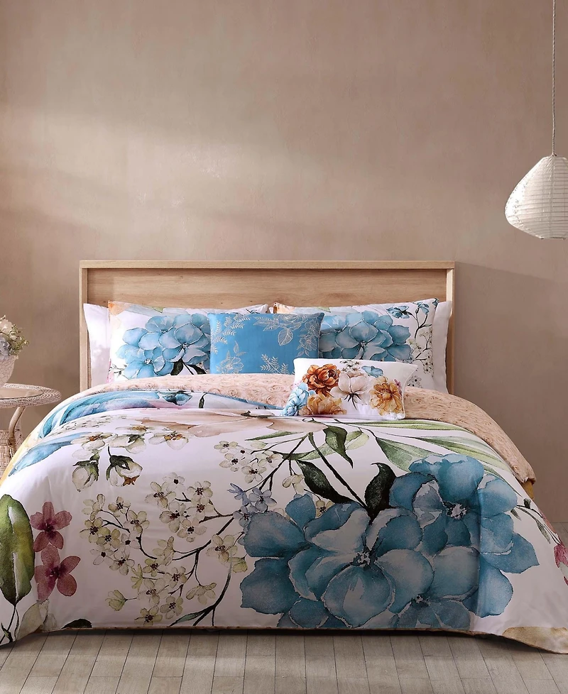 Bebejan Maia Blue Bedding 200 Thread Count 100% Cotton Sateen 5 Piece Reversible King Comforter Set