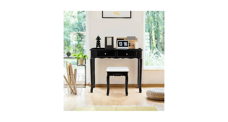 Slickblue Tri Folding Mirror Vanity Table Stool Set with 4 Drawers and Cushioned