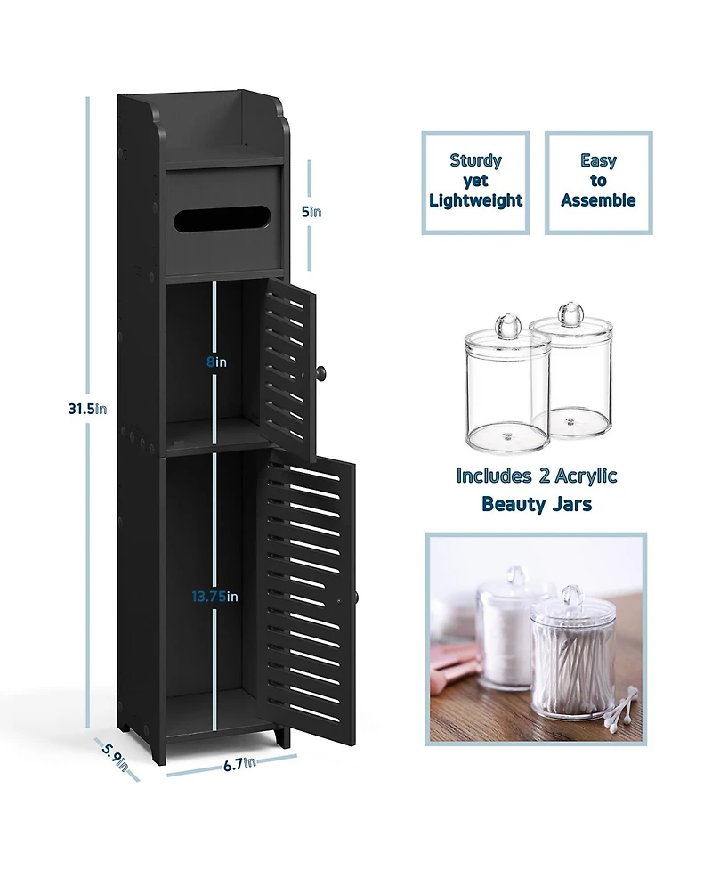 Nestl Narrow Bathroom Storage Cabinet & Organizer with 2 Doors & 3 Shelves