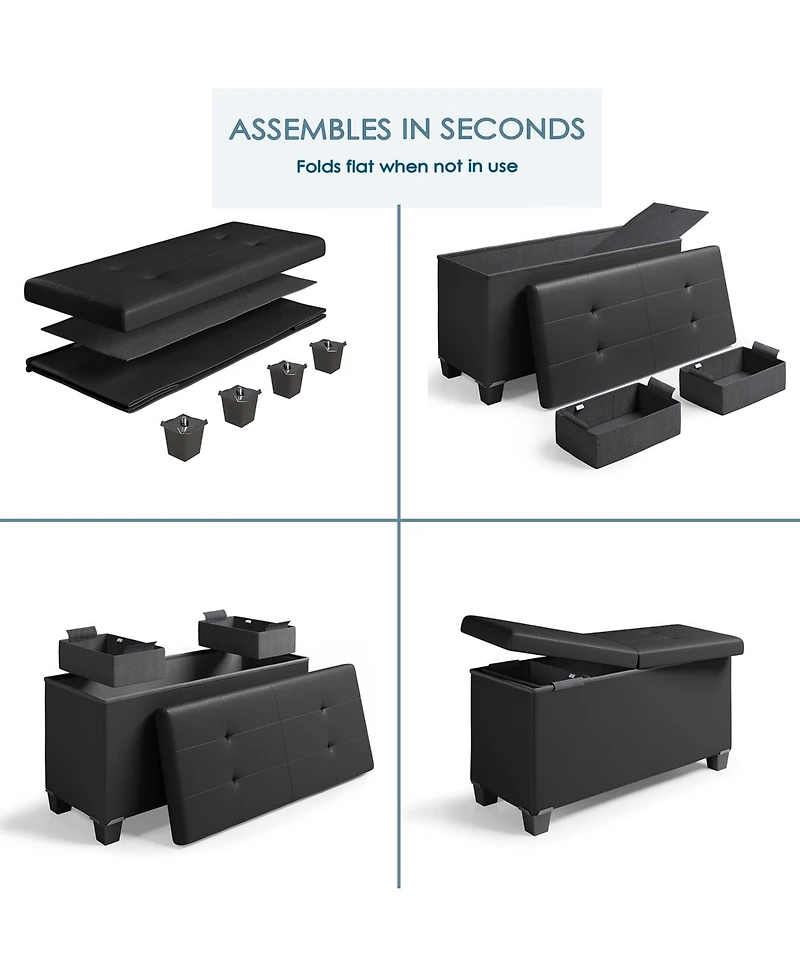 Nestl 30 Inch Ottoman Storage Bench with Bins - Leatherette or Fabric Finish