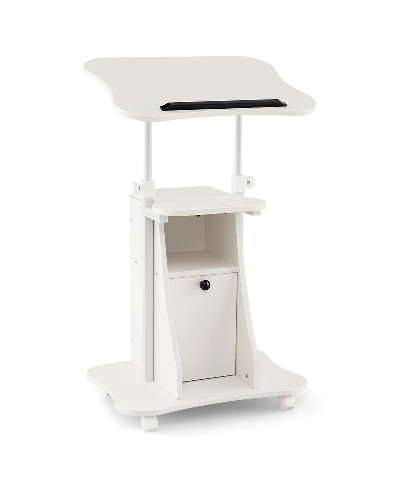 Adjustable Mobile Standing Desk Cart with Tilt Desktop and Cabinet-Black