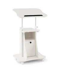 Adjustable Mobile Standing Desk Cart with Tilt Desktop and Cabinet-Black