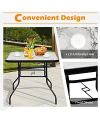 Slickblue 32 Inch Patio Tempered Glass Steel Frame Square Table