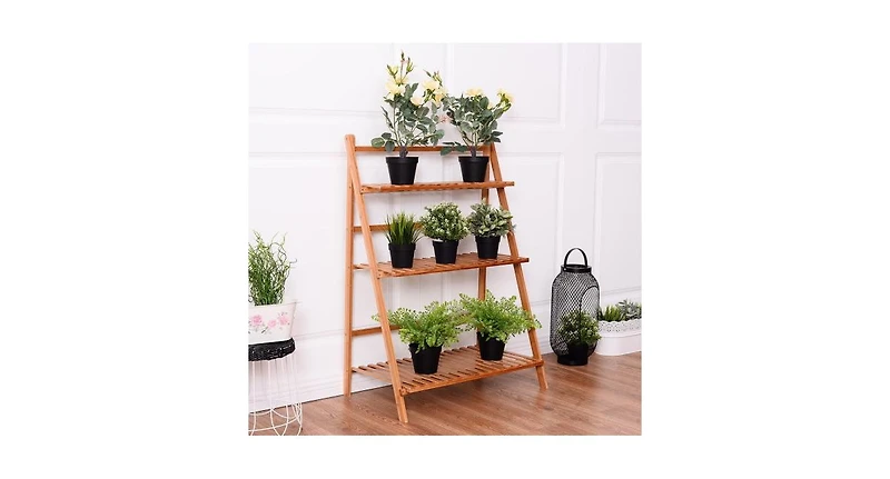 Slickblue 3 Tiers Outdoor Stand Bamboo Flower Pot Shelf