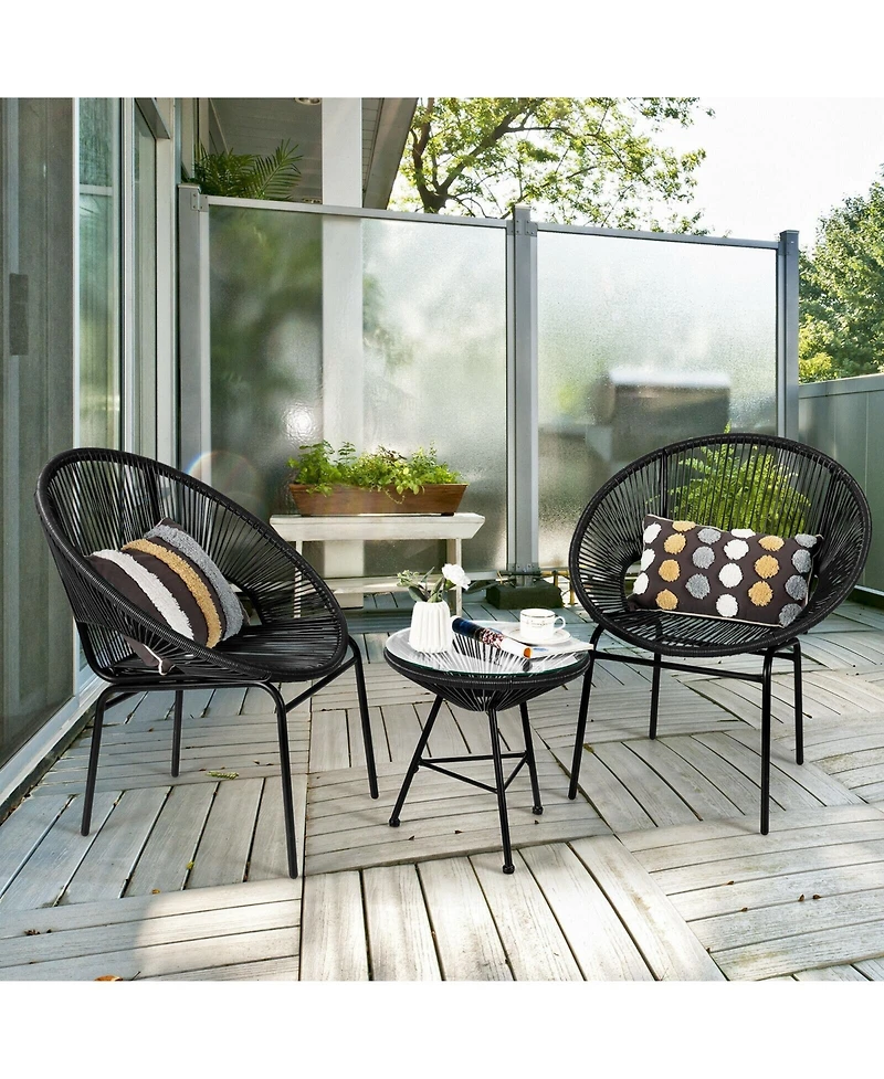 3 Pieces Patio Acapulco Furniture Bistro Set with Glass Table