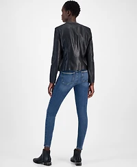 Cole Haan Women's Woven-Shoulder Zip-Front Leather Coat