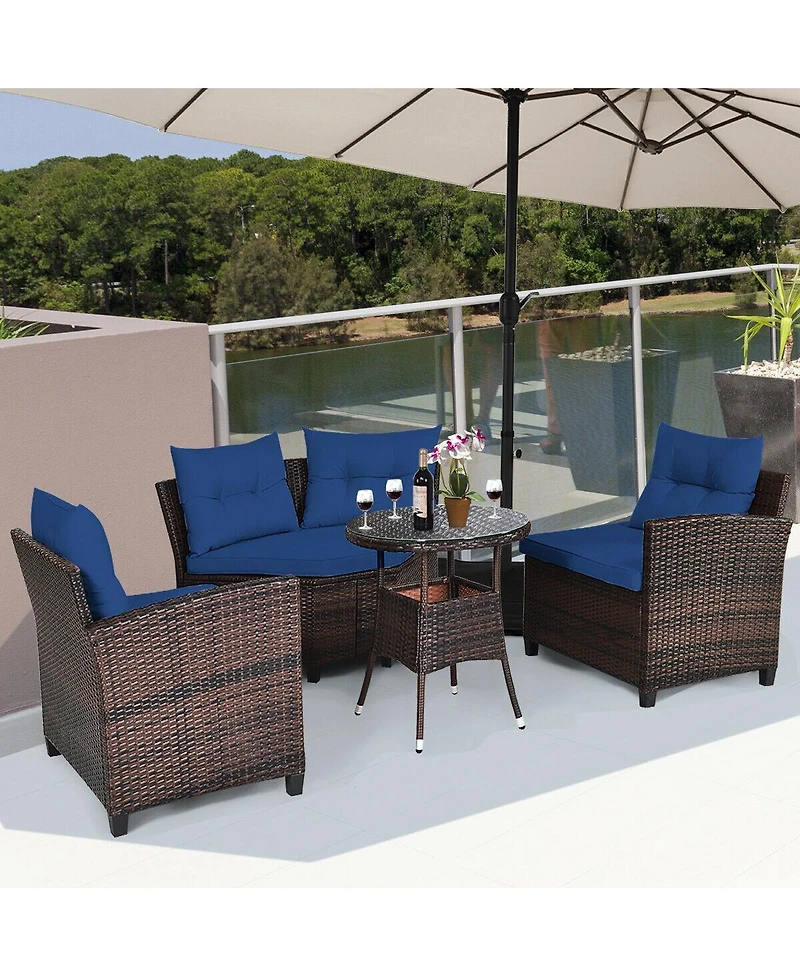Slickblue 4 Pieces Outdoor Cushioned Rattan Furniture Set