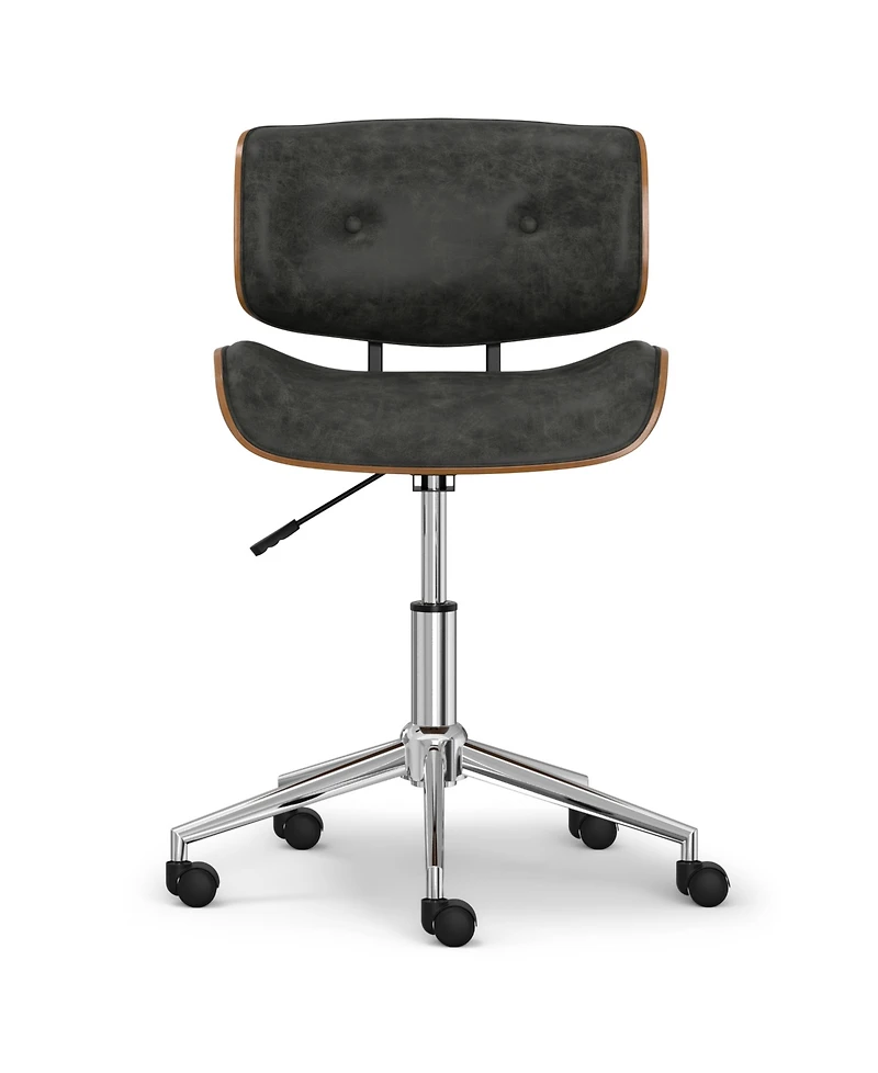 Simpli Home Dax Bentwood Office Chair in Distressed Slate Grey Pu Leather