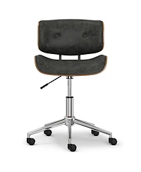 Simpli Home Dax Bentwood Office Chair in Distressed Slate Grey Pu Leather