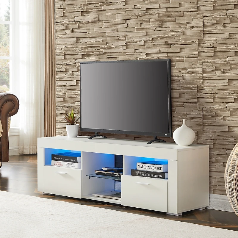 Simplie Fun Modern Tv Stand With Led Lights, High Glossy Front Tv Cabinet