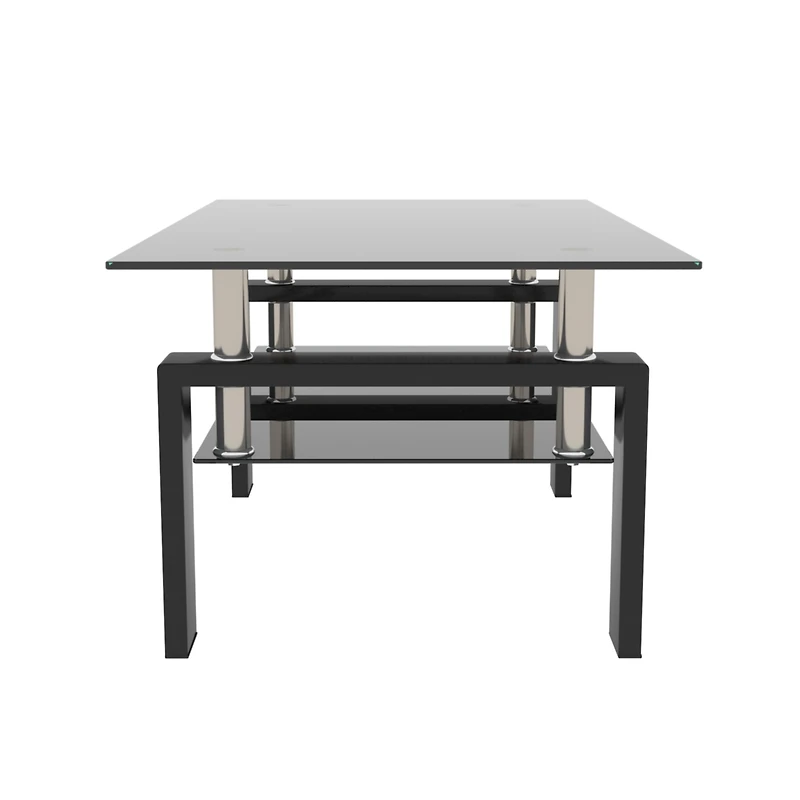 Streamdale Modern Black Glass Coffee Table Set for Living Room