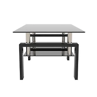 Streamdale Modern Black Glass Coffee Table Set for Living Room