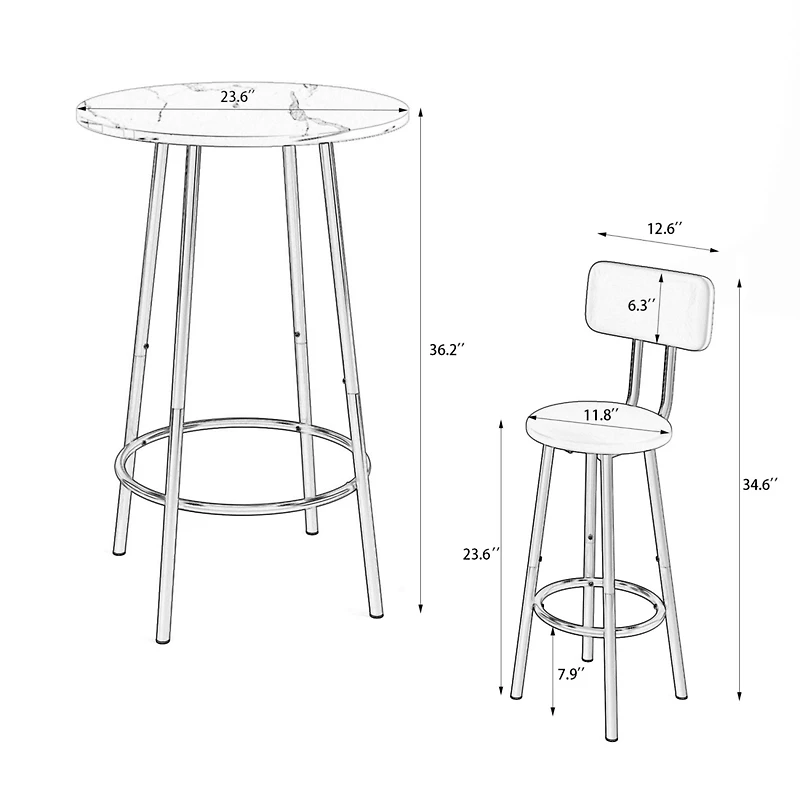 Streamdale Furniture Bar Table, Equipped With 2 Bar Stools, With Backrest And Partition