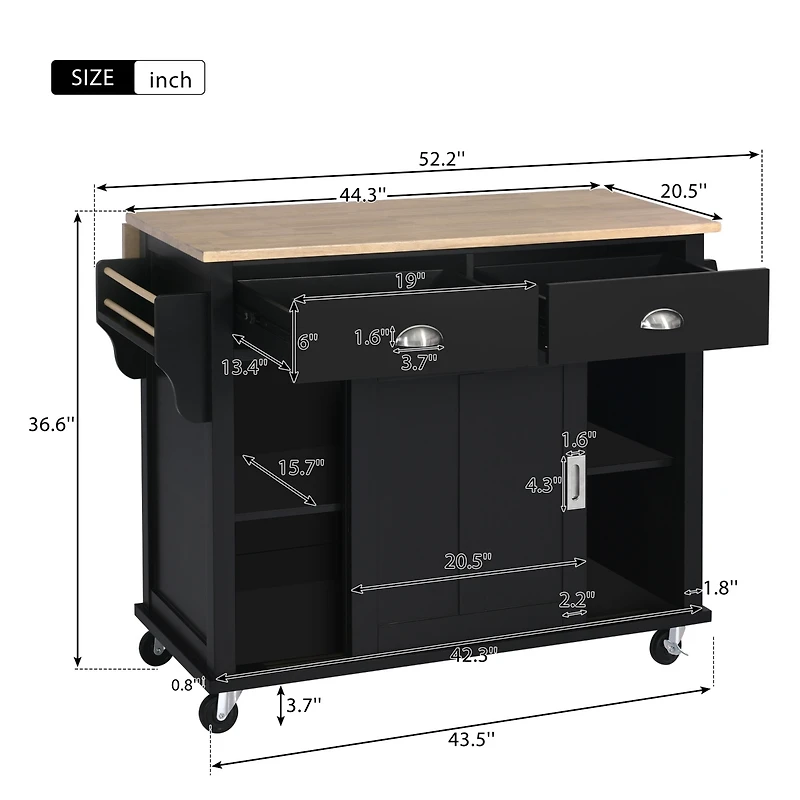 Streamdale Rolling Kitchen Cart with Drop-Leaf Countertop & Barn Door