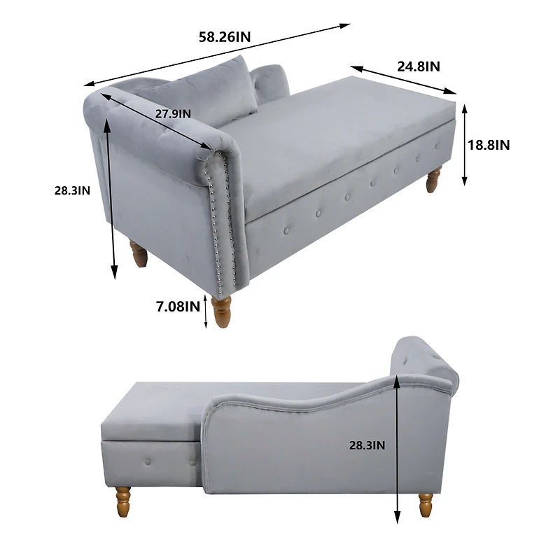 Streamdale Velvet Chaise Lounge with Storage & Pillow