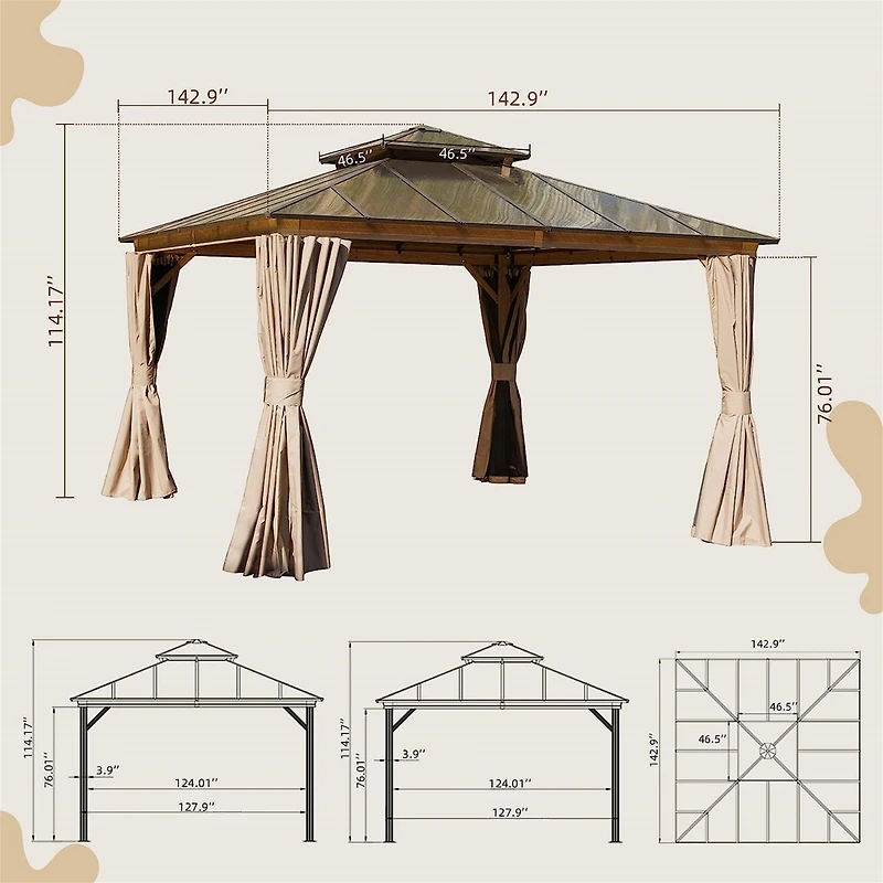 Streamdale 12'X12' Hardtop Gazebo with Curtains and Net