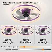 Streamdale Purple Flush Mount Ceiling Fans with Dimmable LEDs