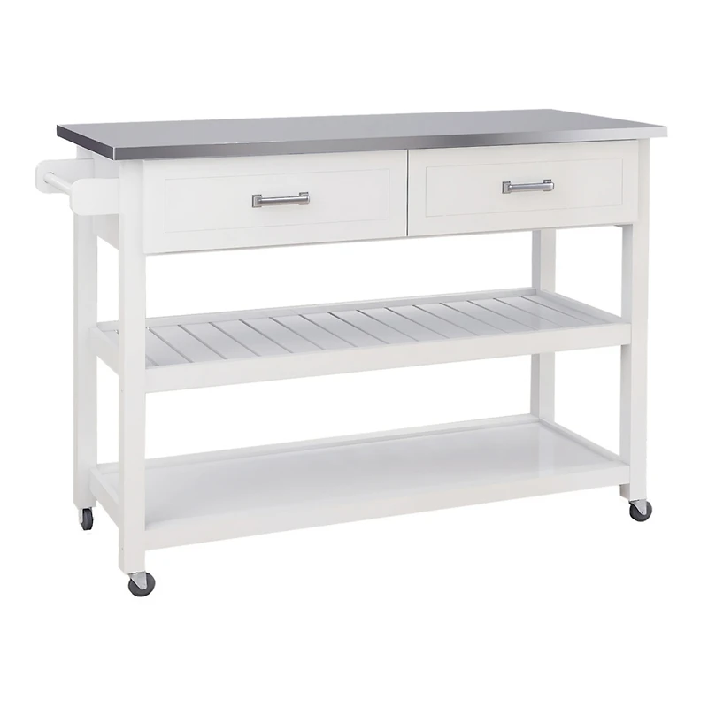 Streamdale Stainless Steel Table Top White Kicthen Cart With Two Drawers