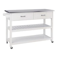 Streamdale Stainless Steel Table Top White Kicthen Cart With Two Drawers