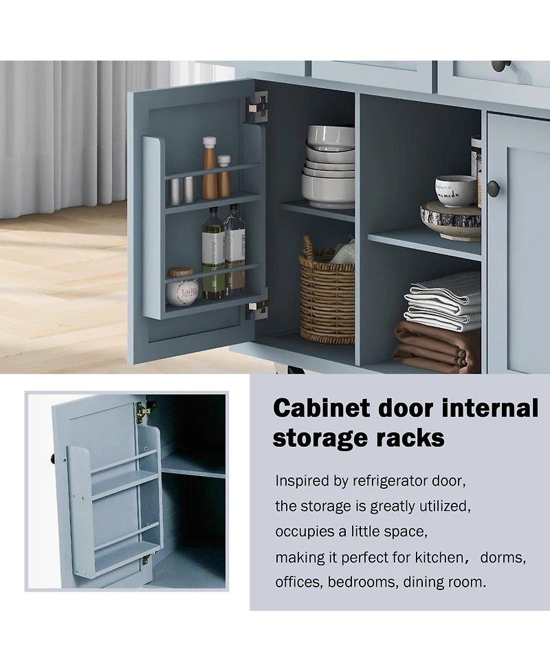 Simplie Fun Blue Kitchen Cart with Drop-Leaf Countertop and Storage